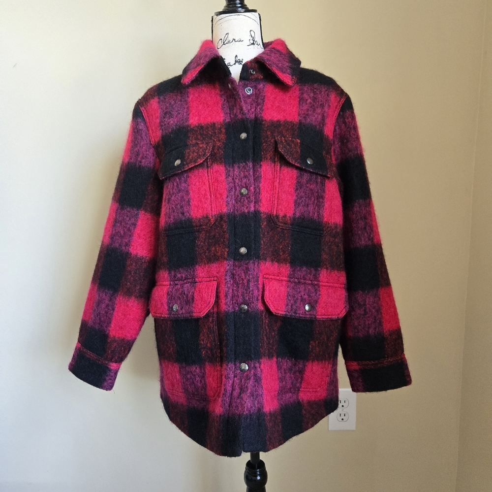 Banana Republic wool blend coat red plaid button front womens M
